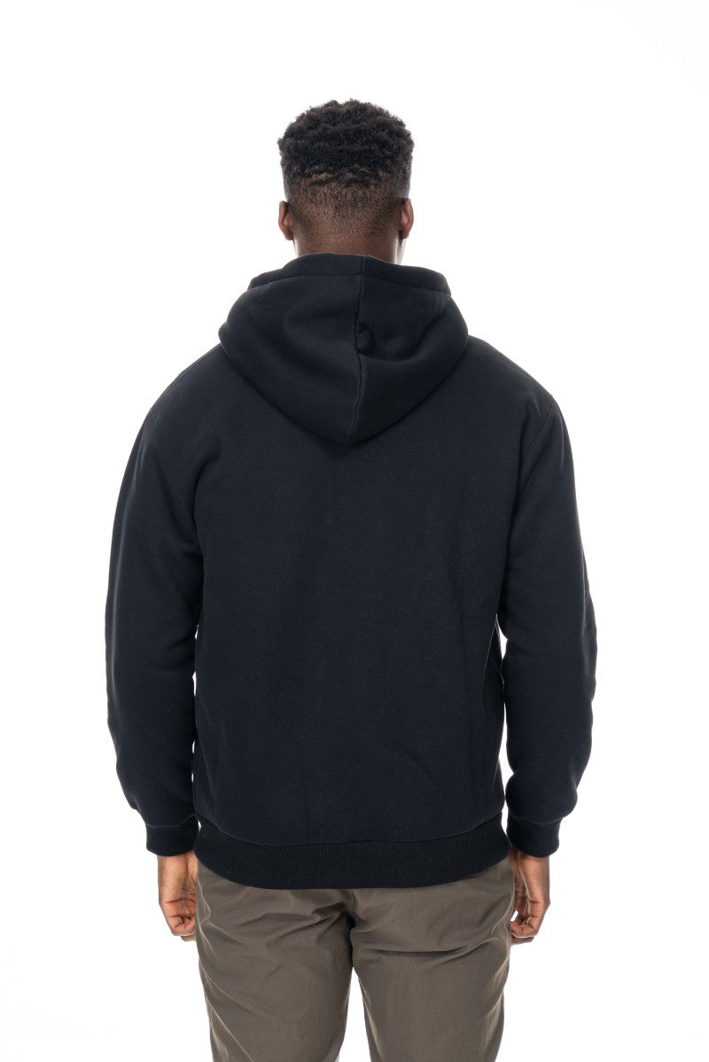 سترة بغطاء رأس قطنية أساسية بسحاب - أسود