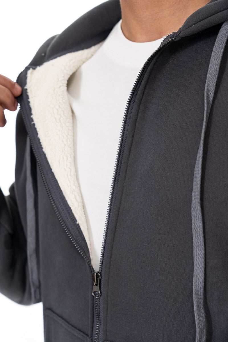 هودي قطني بسحاب - رمادي داكن