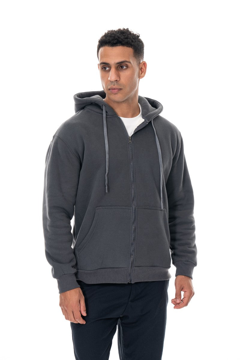 هودي قطني بسحاب - رمادي داكن