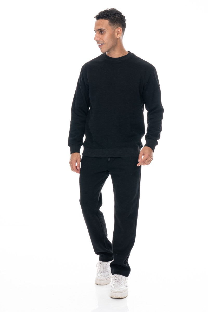 طقم سويت شيرت وبنطال رياضي أساسي - أسود