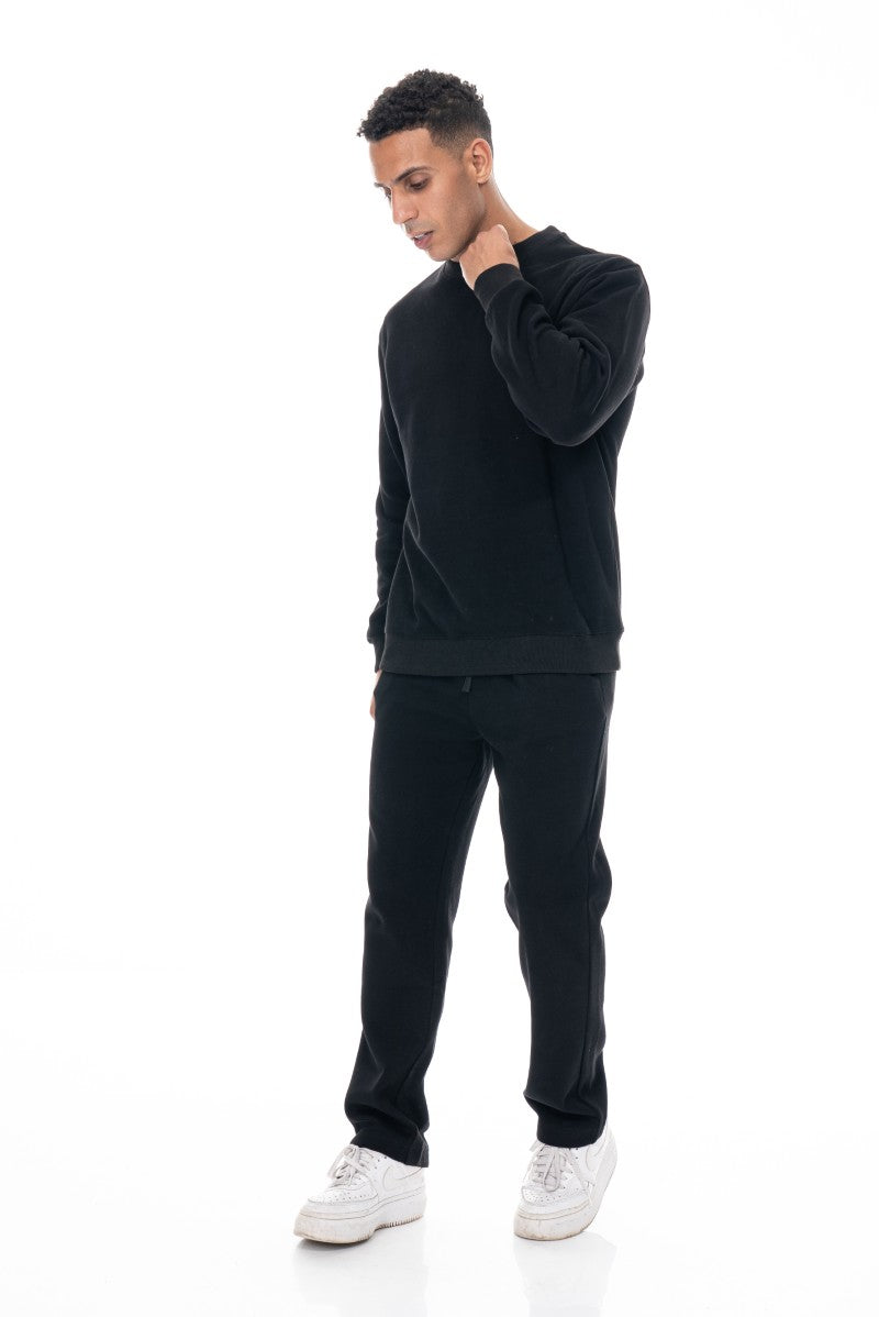طقم سويت شيرت وبنطال رياضي أساسي - أسود