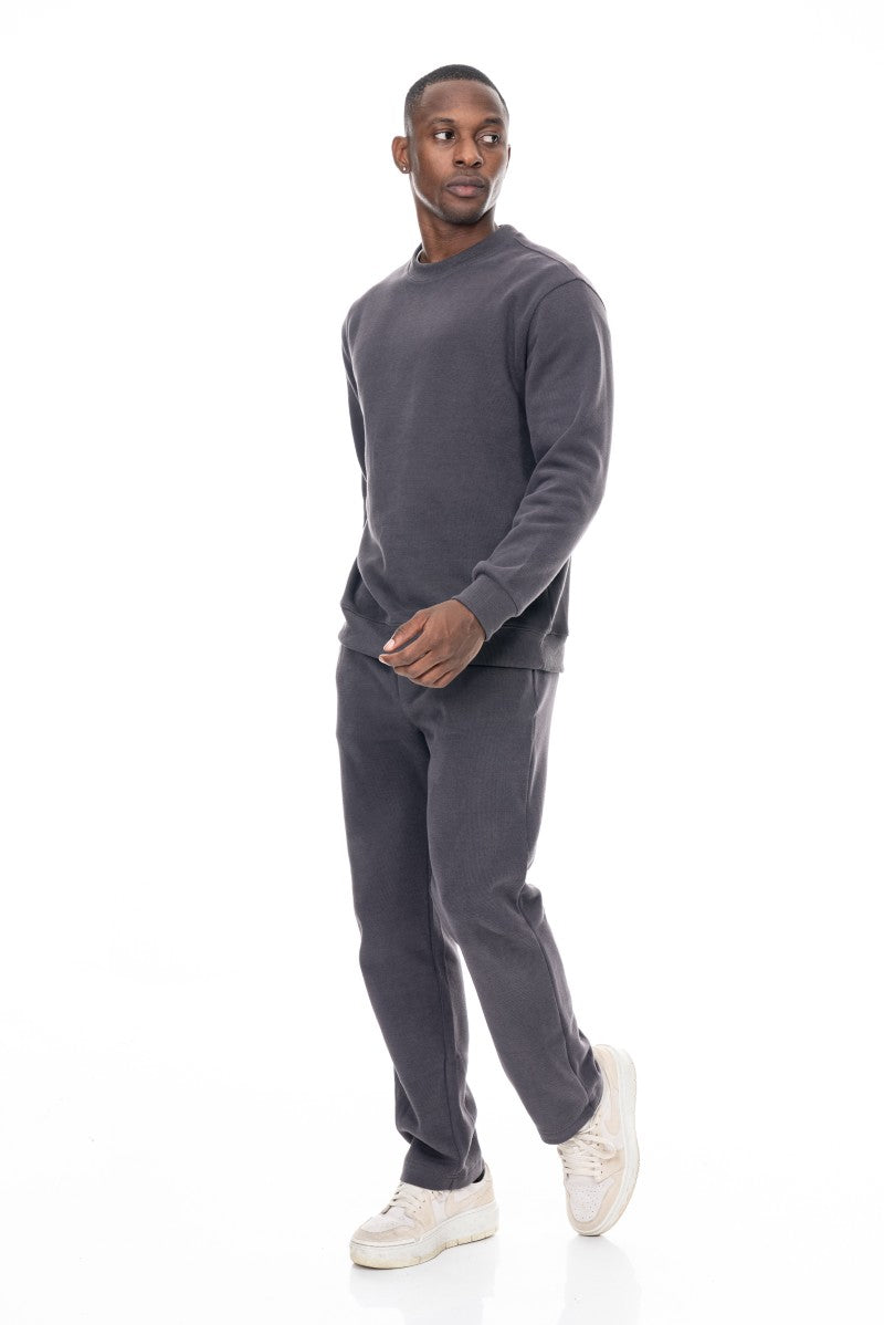طقم سويت شيرت وبنطال رياضي أساسي - رمادي