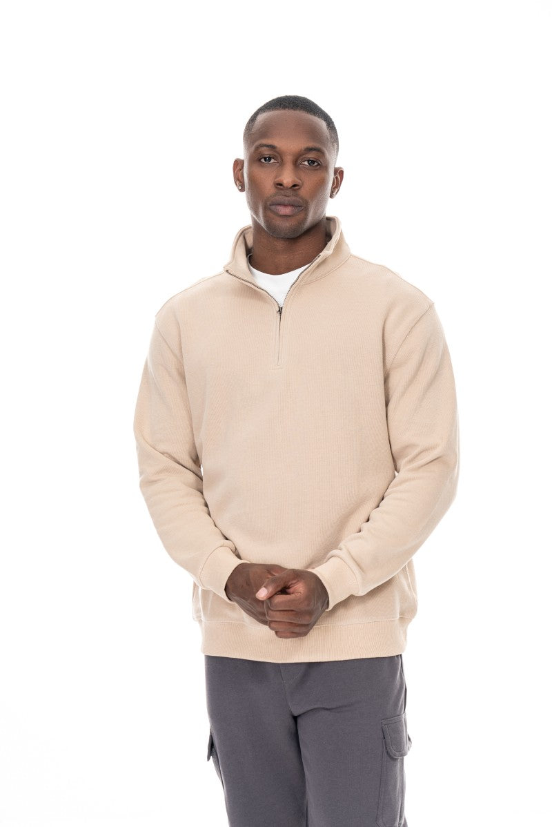 سويت شيرت أساسي بنصف سحاب - بيج