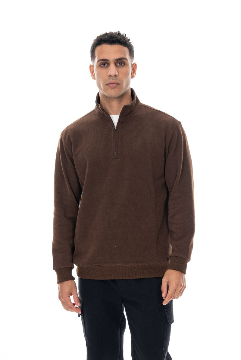 سويت شيرت أساسي بنصف سحاب - بني