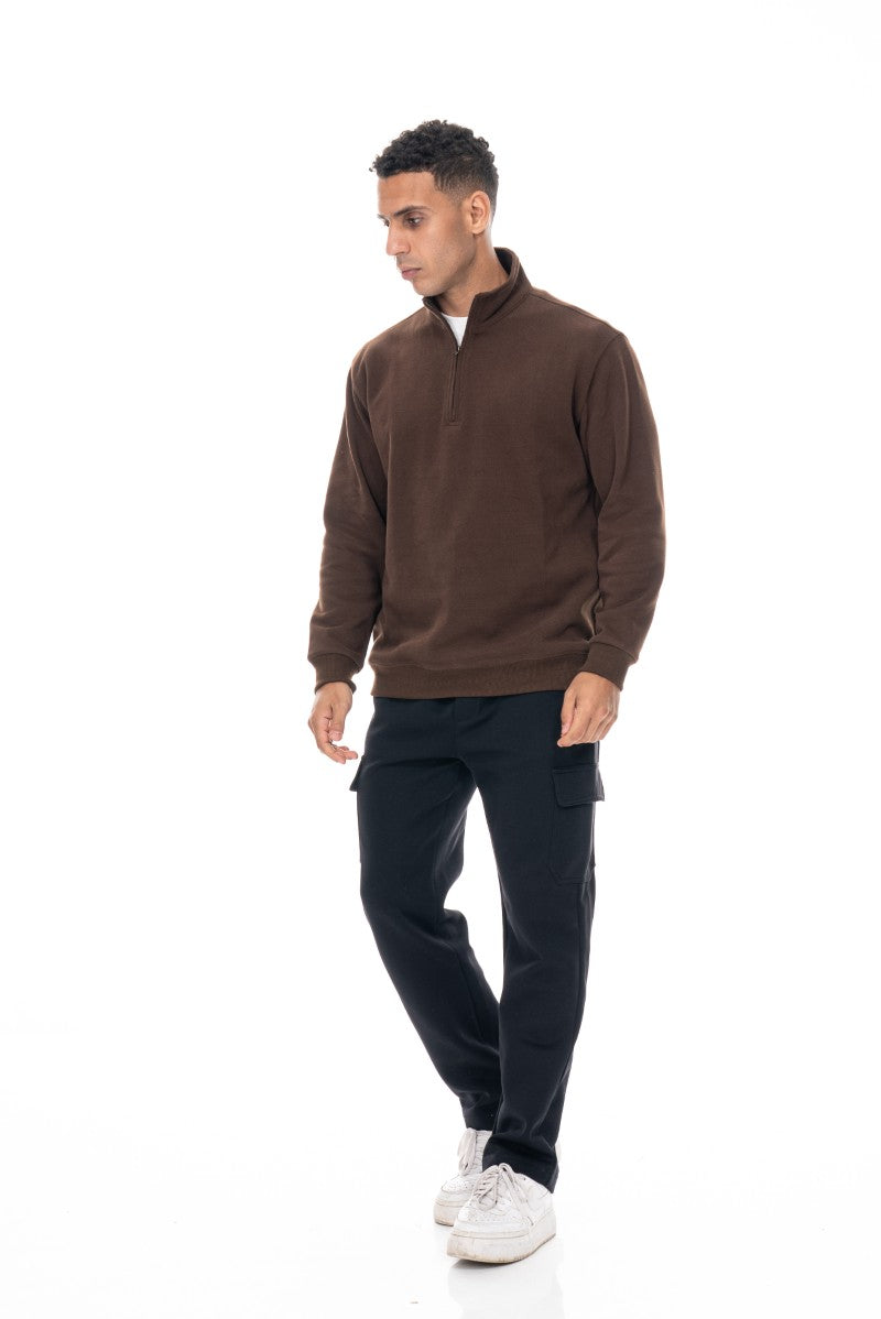 سويت شيرت أساسي بنصف سحاب - بني