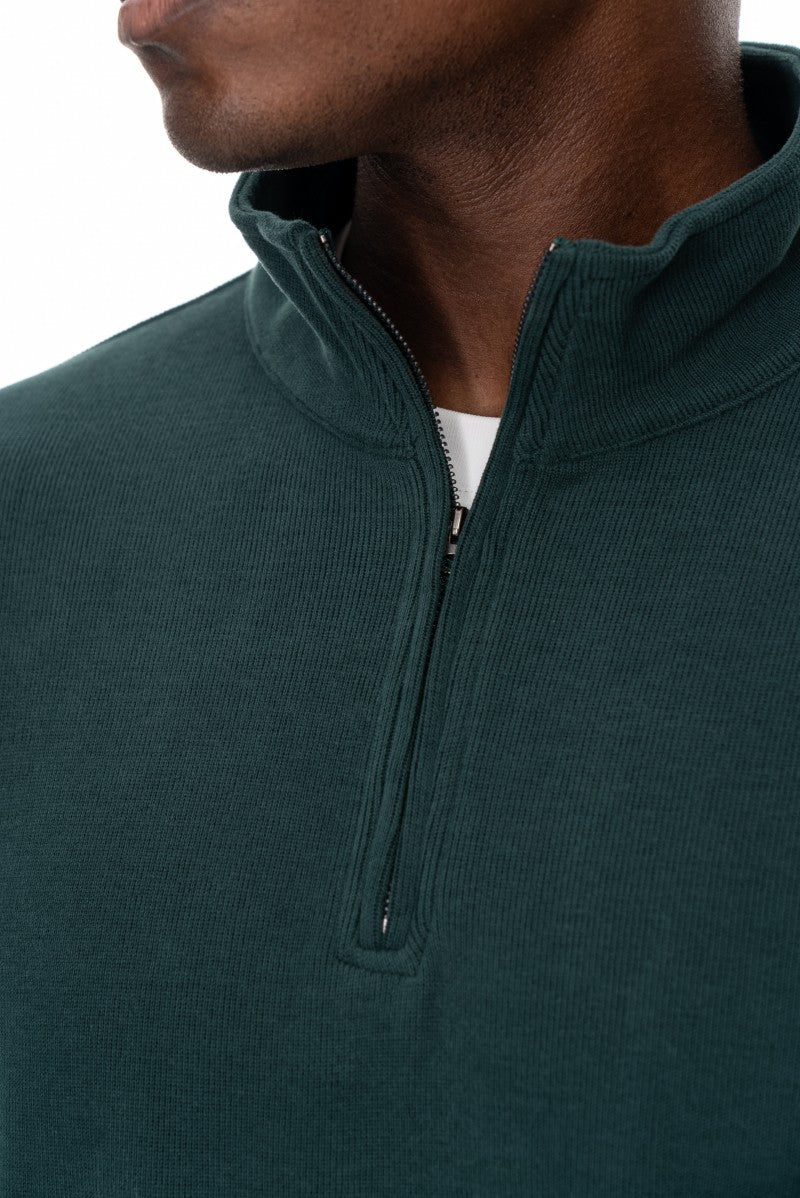 سويت شيرت أساسي بنصف سحاب - أخضر داكن