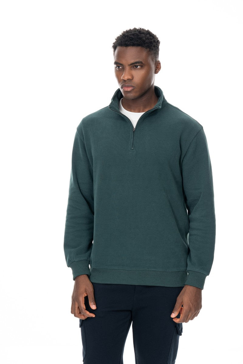 سويت شيرت أساسي بنصف سحاب - أخضر داكن