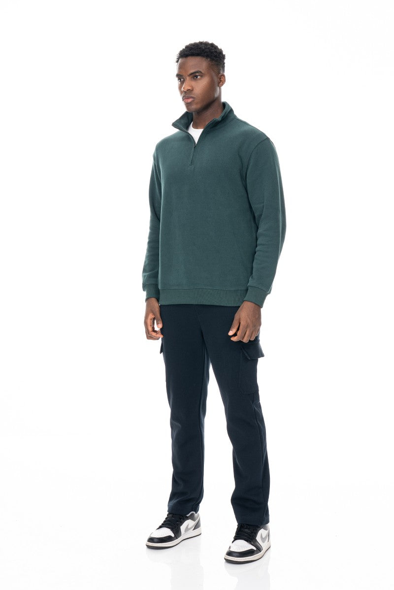 سويت شيرت أساسي بنصف سحاب - أخضر داكن