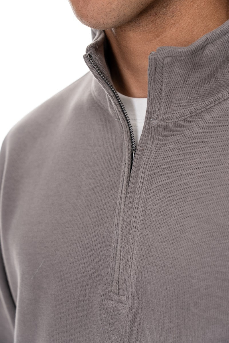 سويت شيرت أساسي بنصف سحاب - رمادي