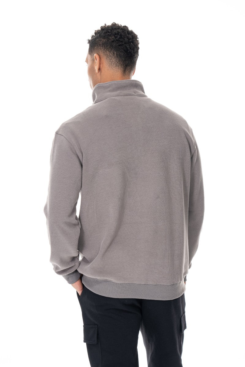 سويت شيرت أساسي بنصف سحاب - رمادي