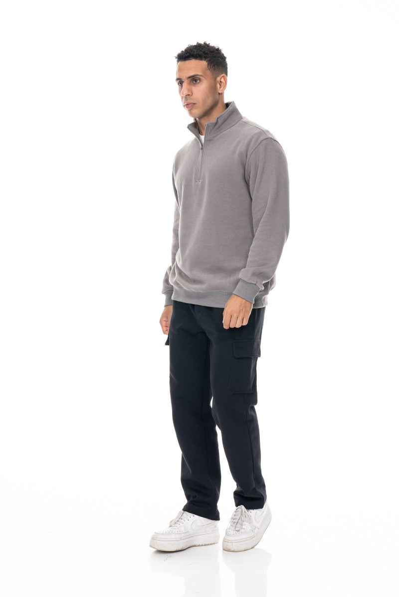 سويت شيرت أساسي بنصف سحاب - رمادي
