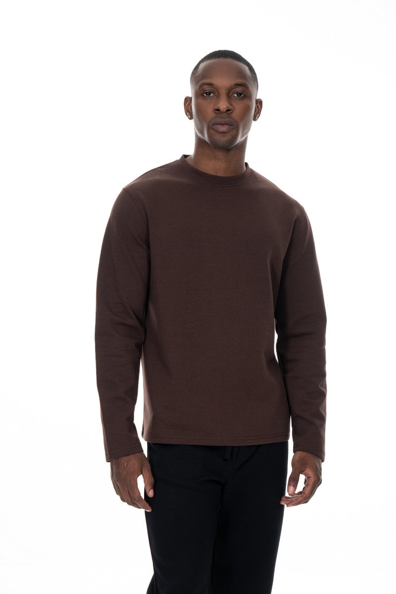 سويت شيرت قطني أساسي - بني