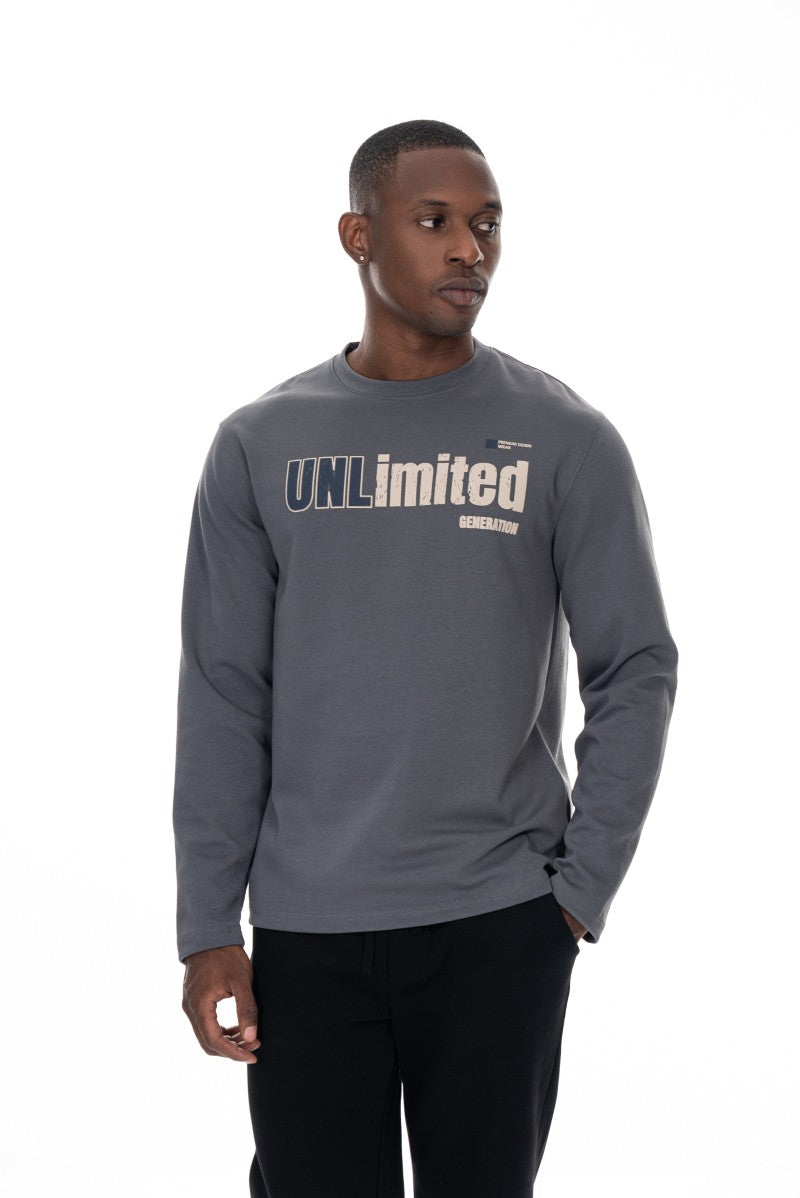 سويت شيرت قطني مطبوع - رمادي