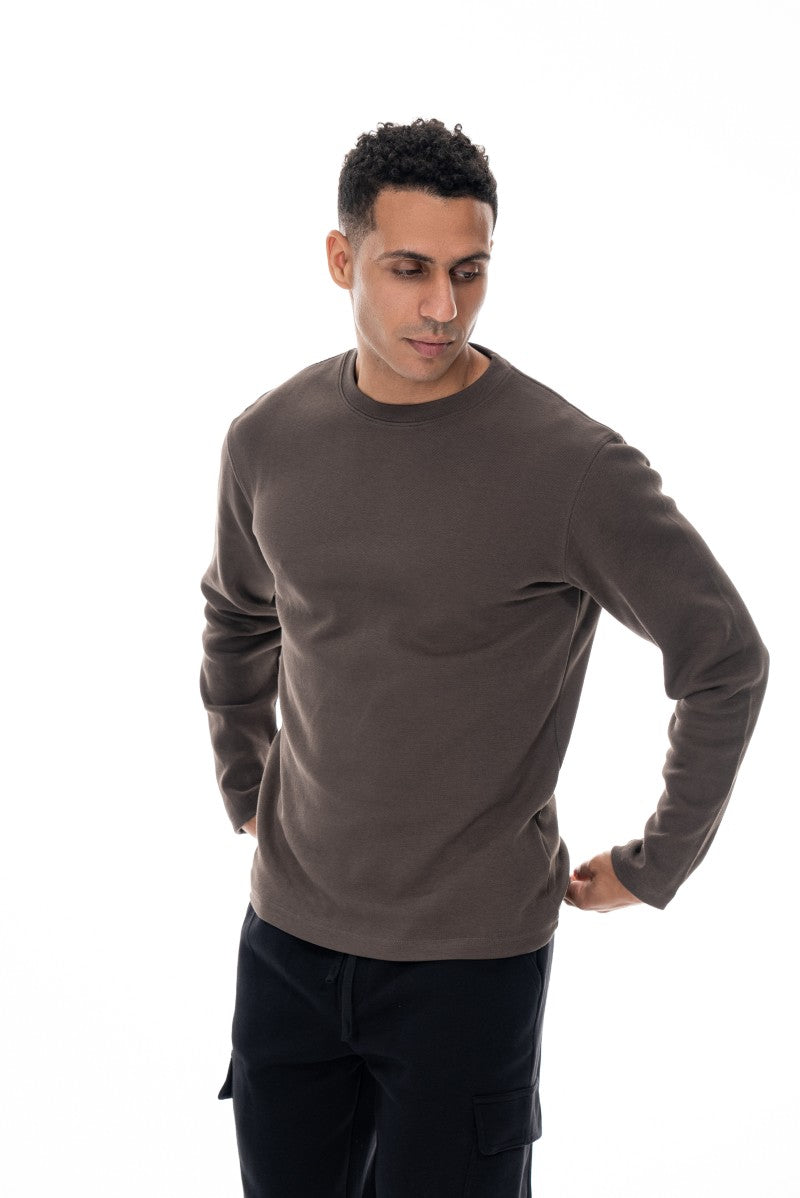 سويت شيرت قطني أساسي - بني