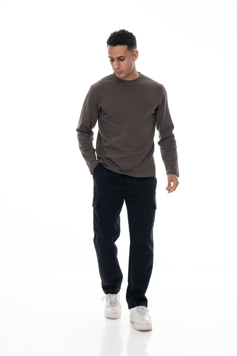 سويت شيرت قطني أساسي - بني