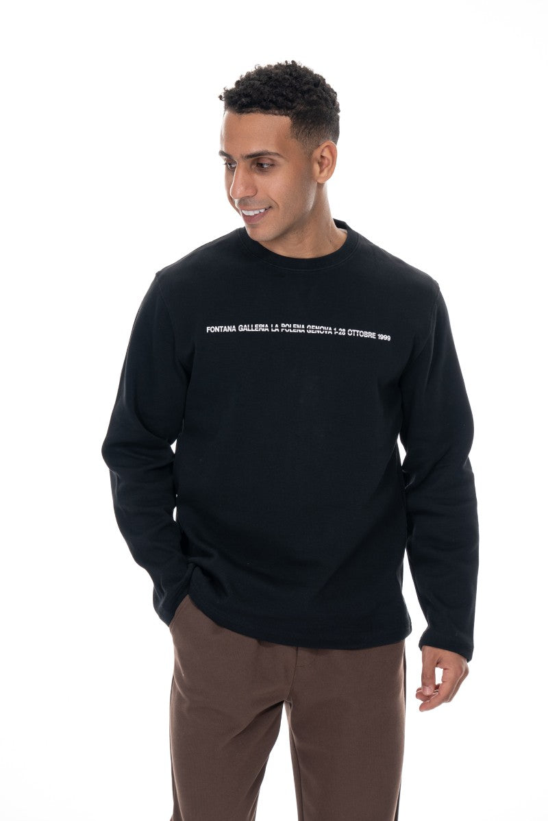 سويت شيرت قطني مطبوع - أسود