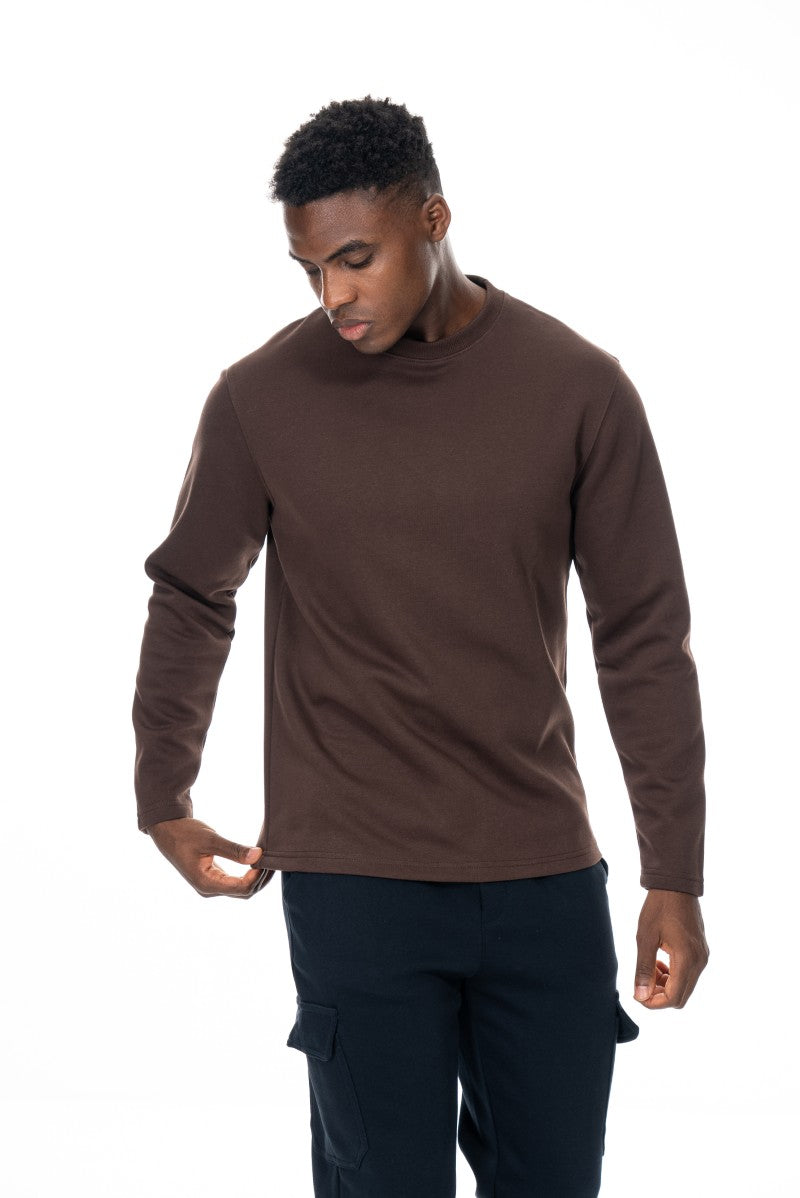 سويت شيرت قطني أساسي - بني