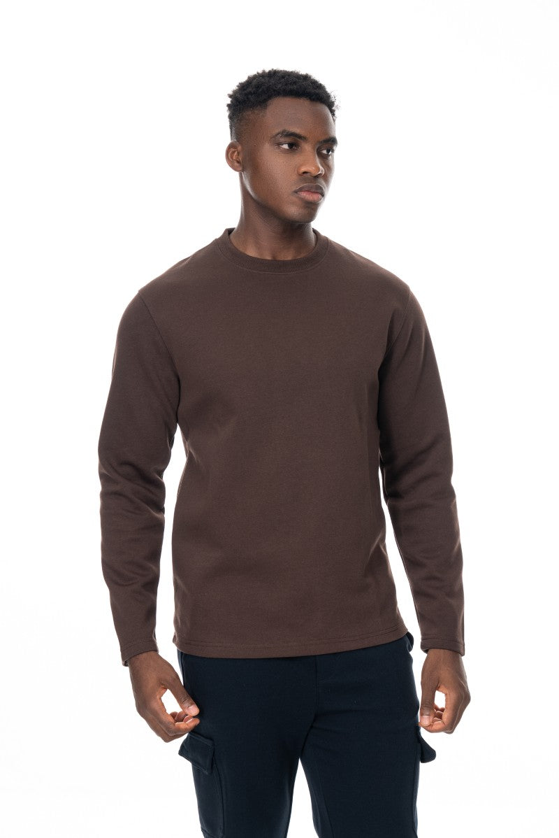 سويت شيرت قطني أساسي - بني
