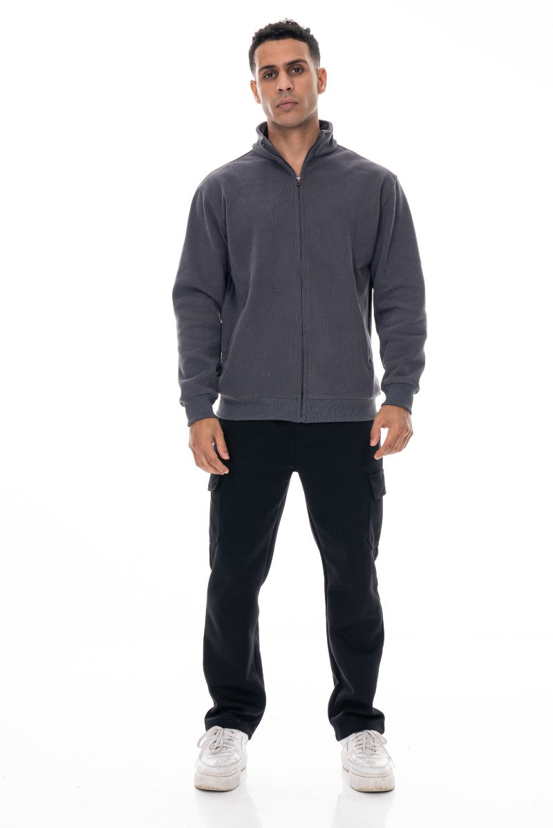 جاكيت قطني بسحاب وياقة عالية - رمادي داكن