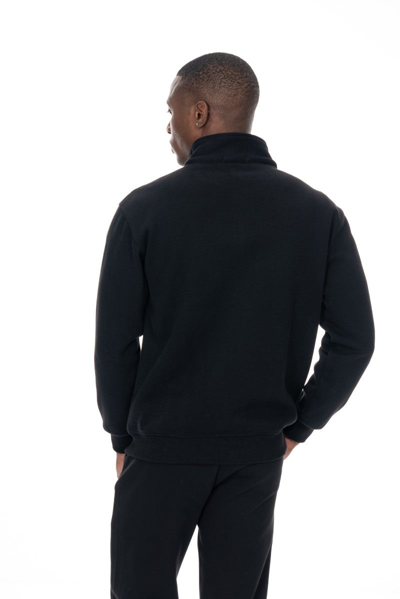 جاكيت قطني بسحاب وياقة عالية - أسود