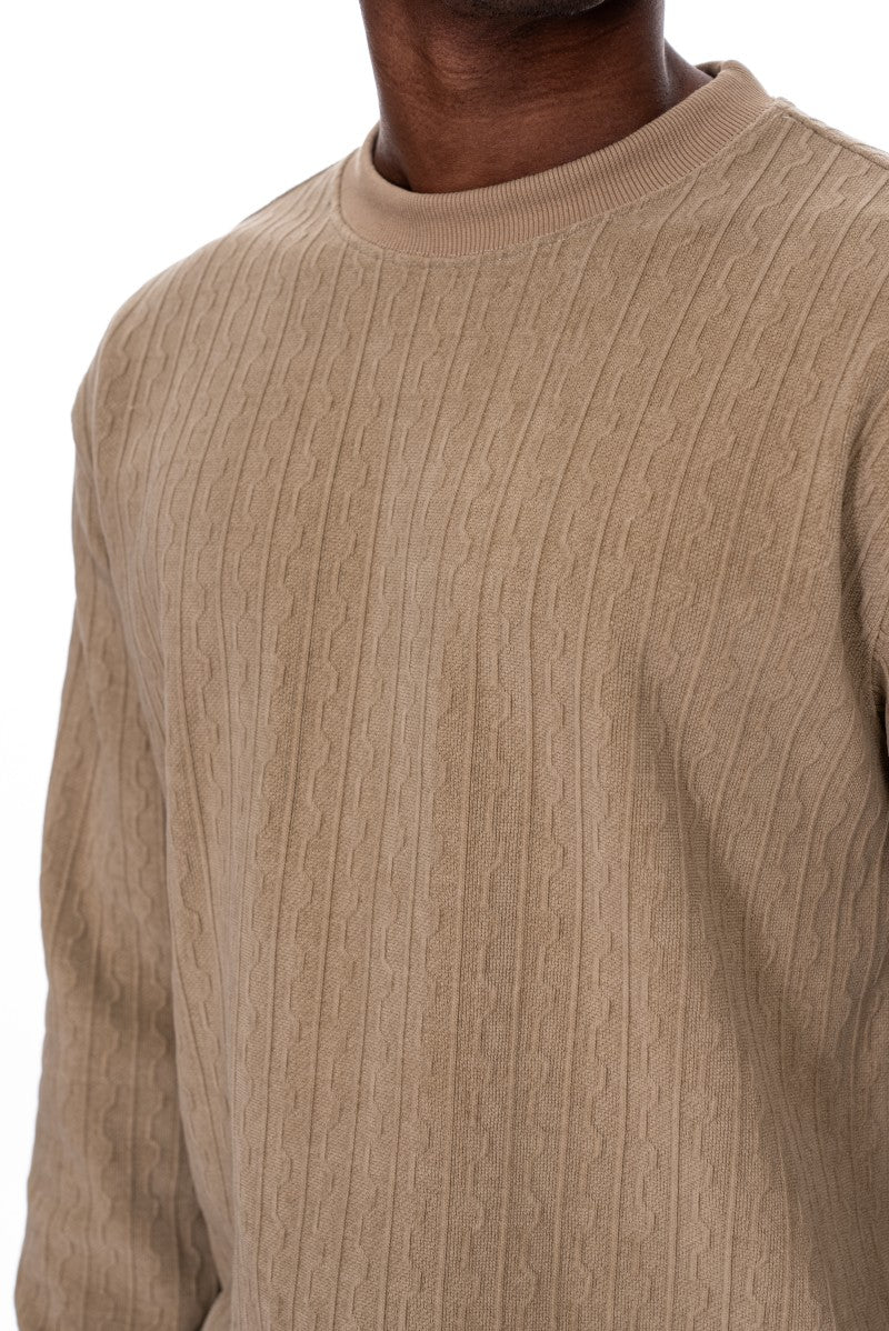 طقم سويت شيرت وبنطال رياضي منقوش - بيج