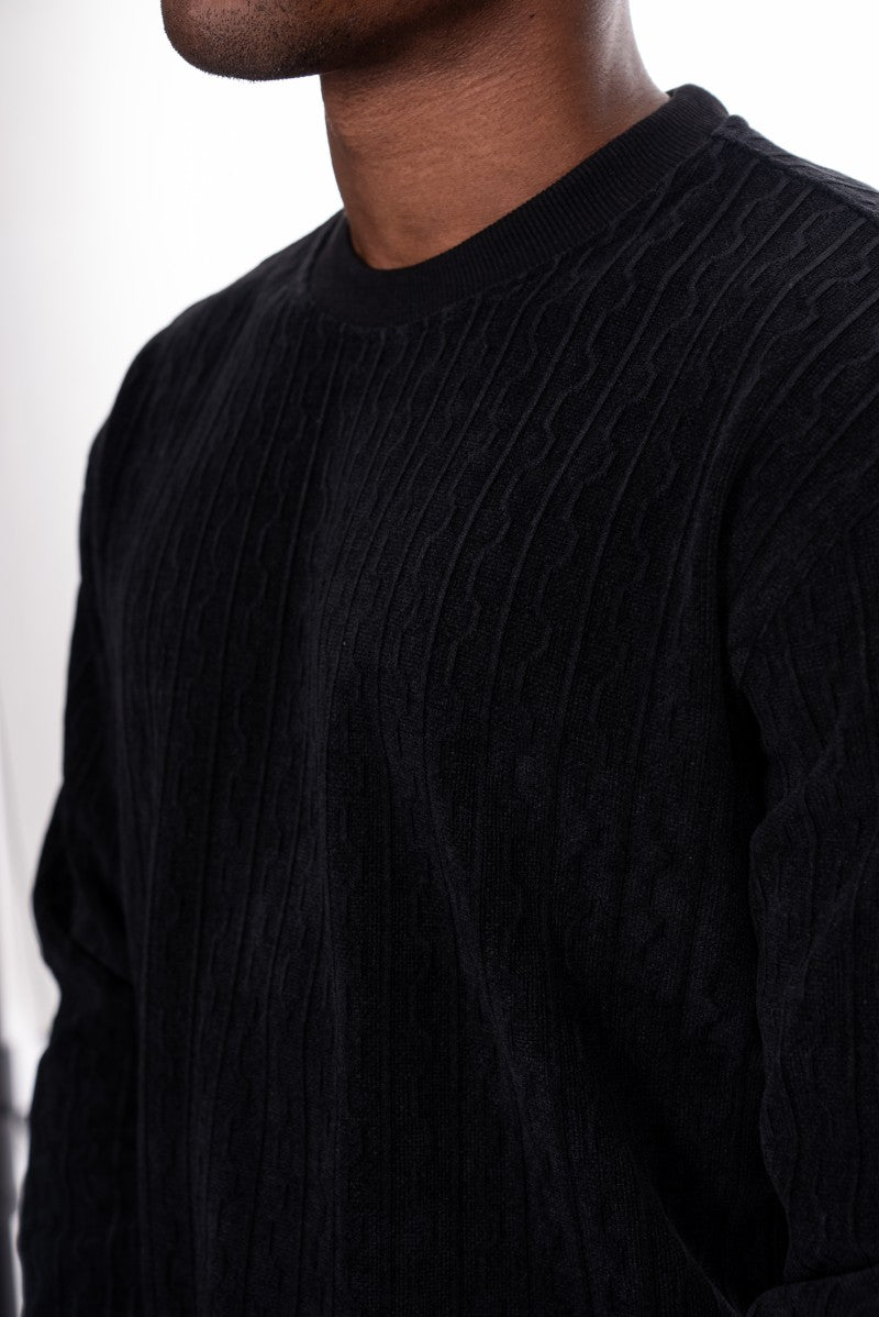 طقم سويت شيرت وبنطال رياضي منقوش - أسود