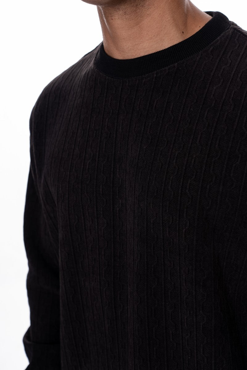 طقم سويت شيرت وبنطال رياضي منقوش - أسود