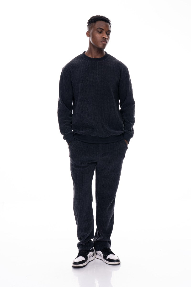 طقم سويت شيرت وبنطال رياضي منقوش - رمادي