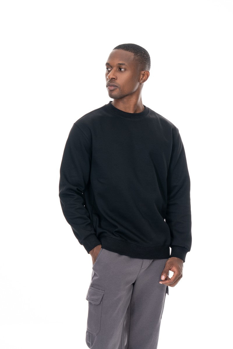 سويت شيرت قطني أساسي - أسود