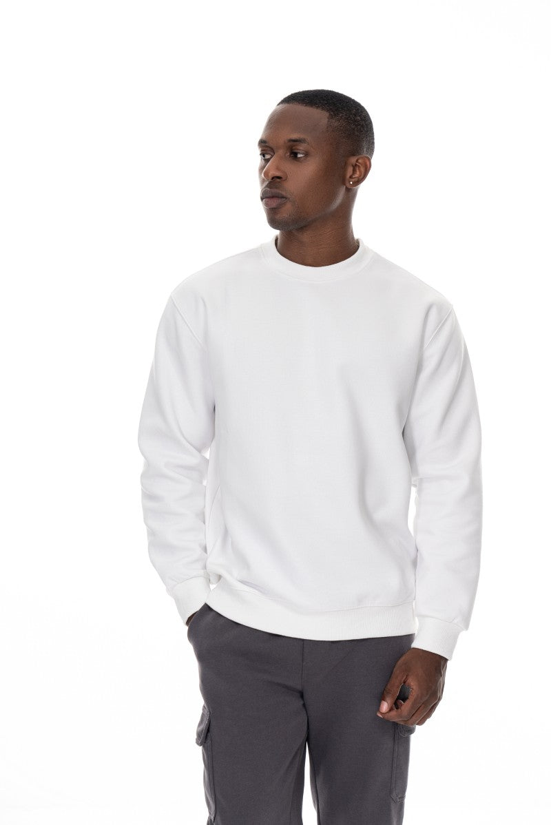 سويت شيرت قطني أساسي - أبيض