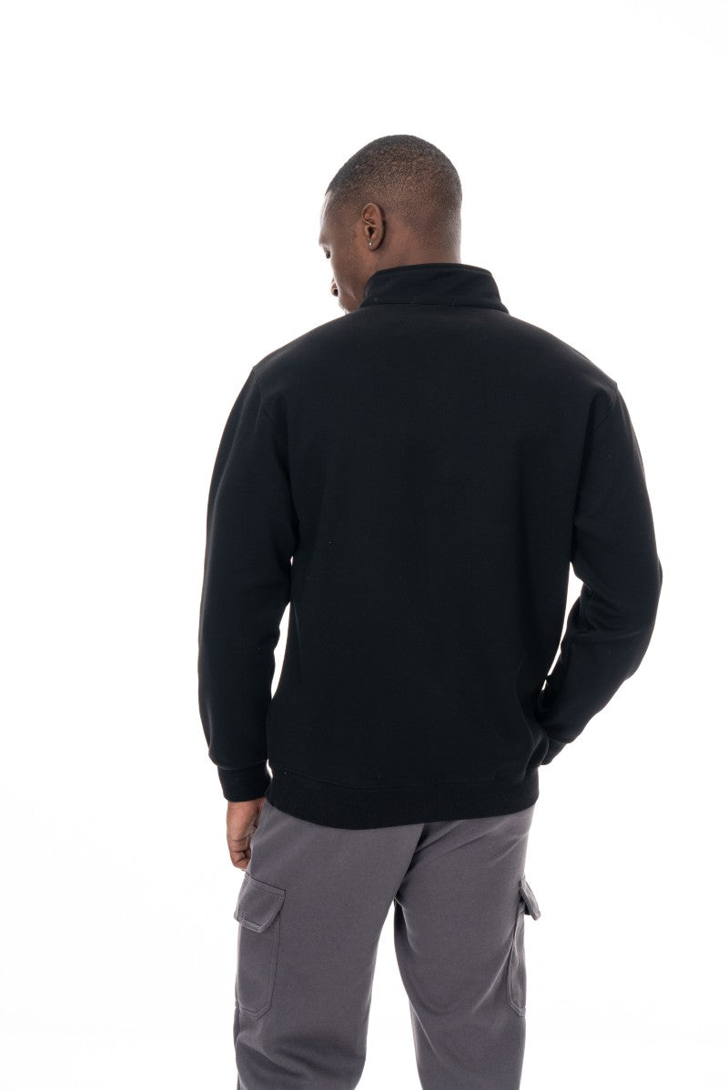 سويت شيرت قطني بنصف سحاب - أسود