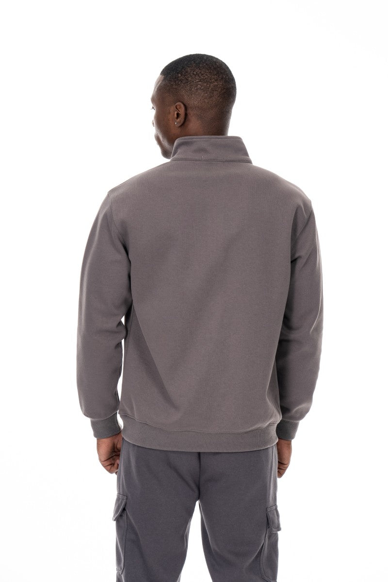 سويت شيرت قطني بنصف سحاب - رمادي