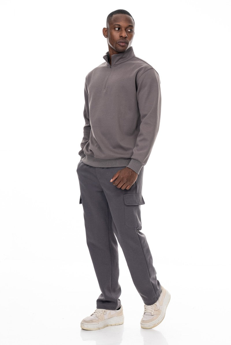 سويت شيرت قطني بنصف سحاب - رمادي