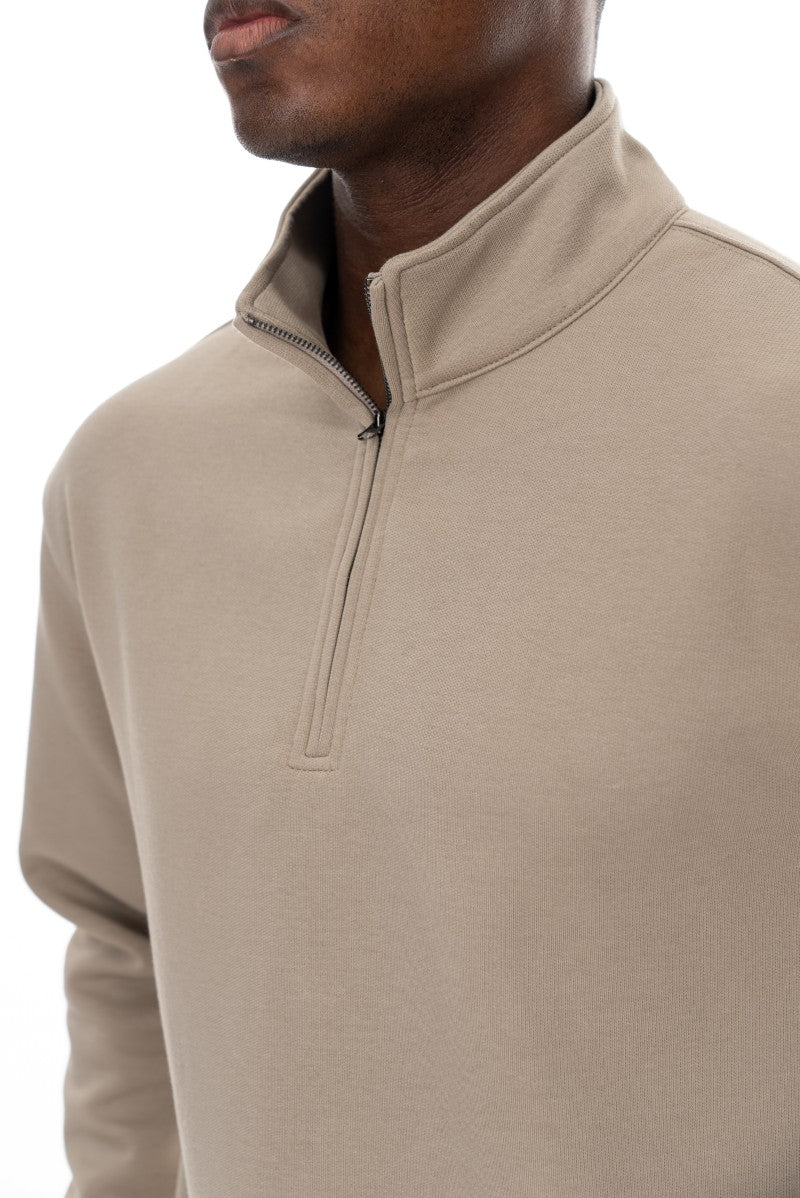 سويت شيرت قطني بنصف سحاب - بيج