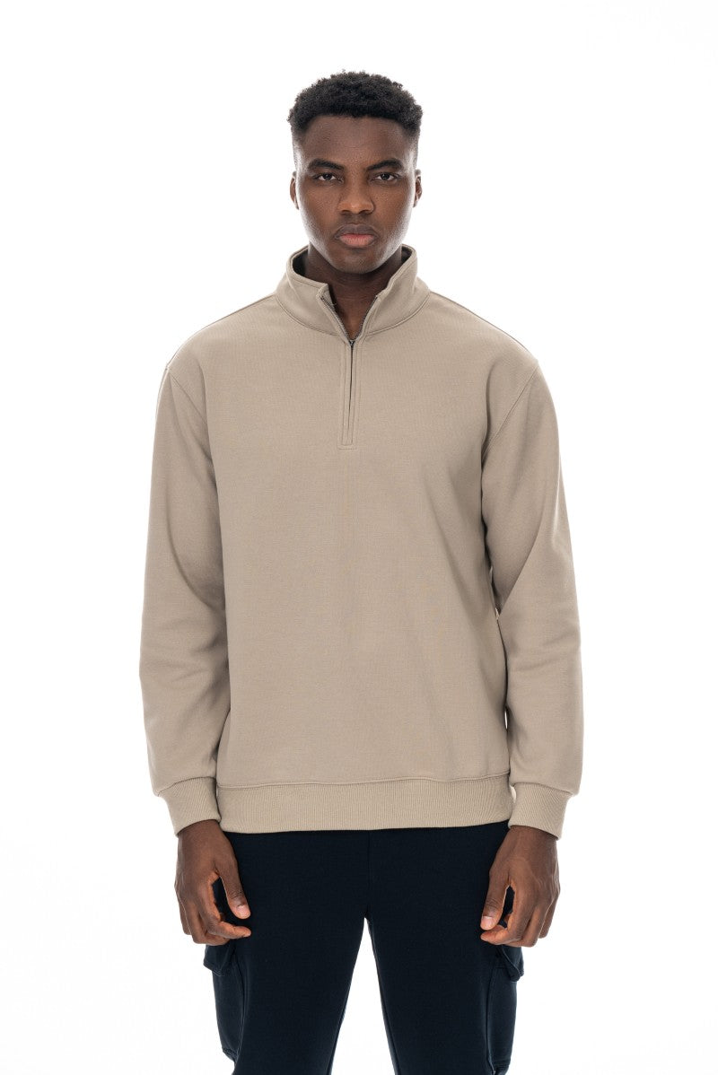 سويت شيرت قطني بنصف سحاب - بيج