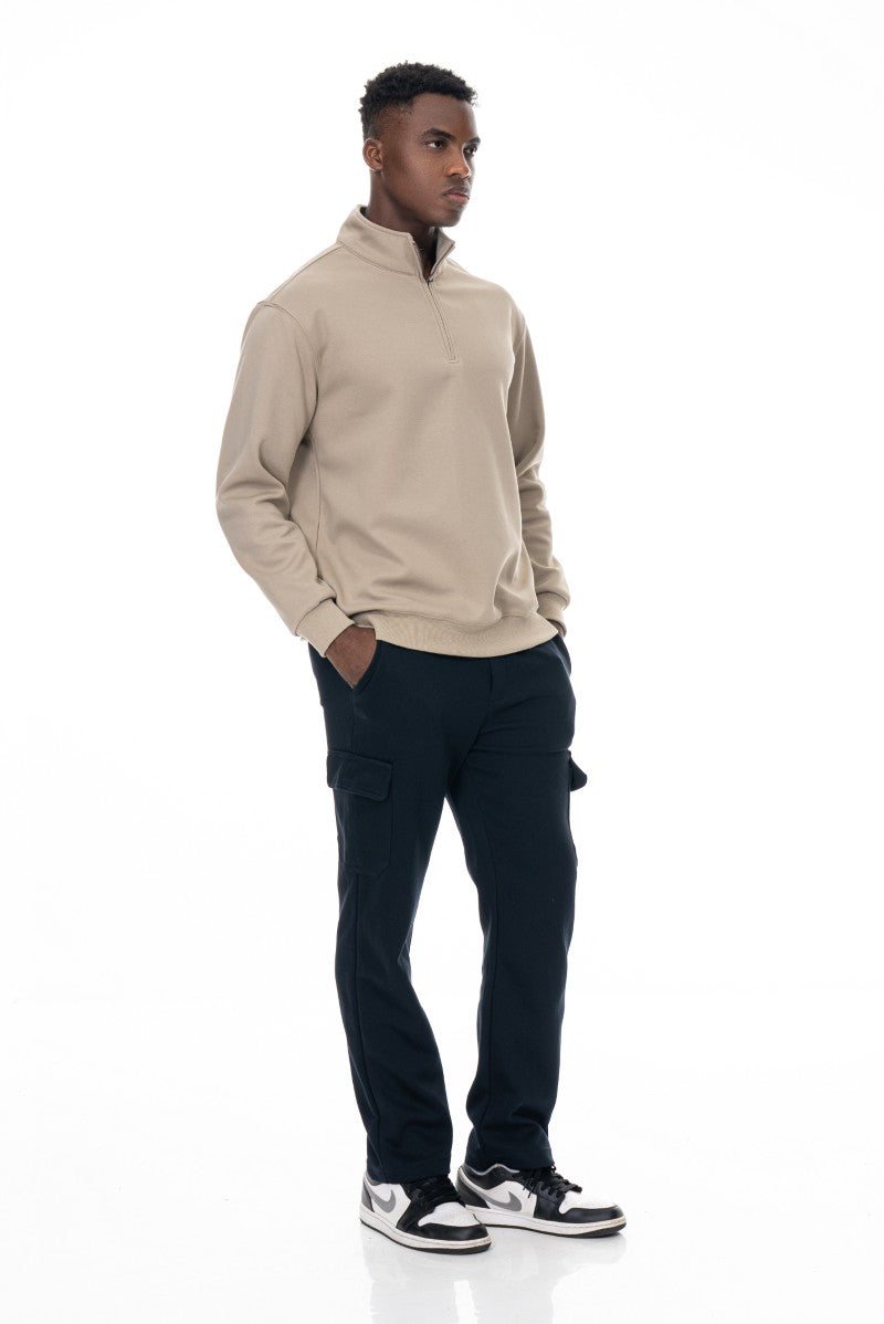 سويت شيرت قطني بنصف سحاب - بيج