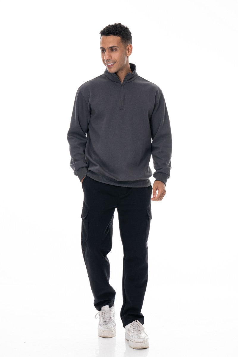 سويت شيرت قطني بنصف سحاب - رمادي داكن