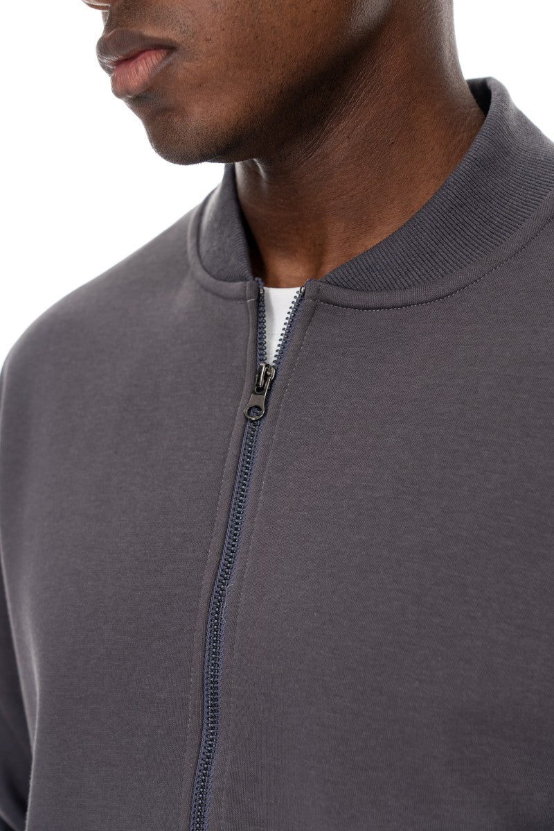 جاكيت قطني بسحاب وياقة عالية - رمادي داكن