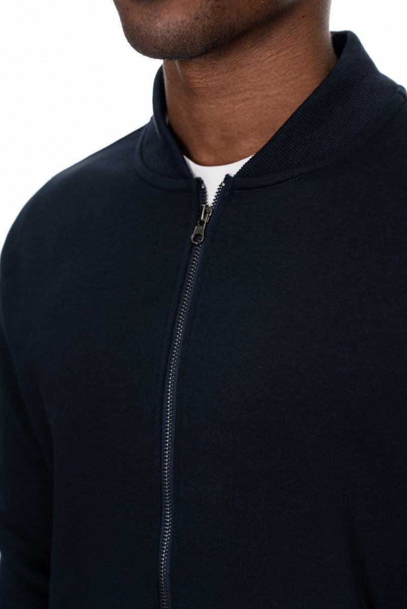 جاكيت قطني بسحاب وياقة عالية - كحلي