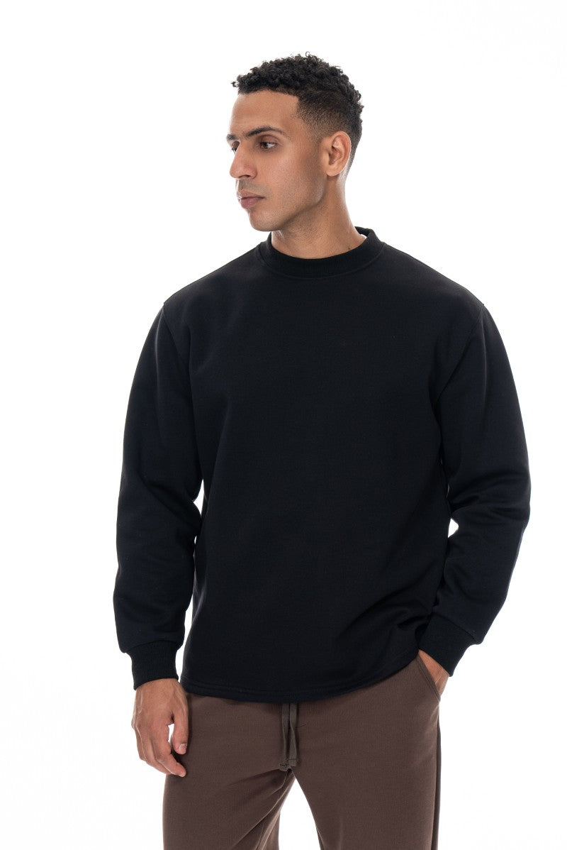 سويت شيرت قطني أساسي - أسود