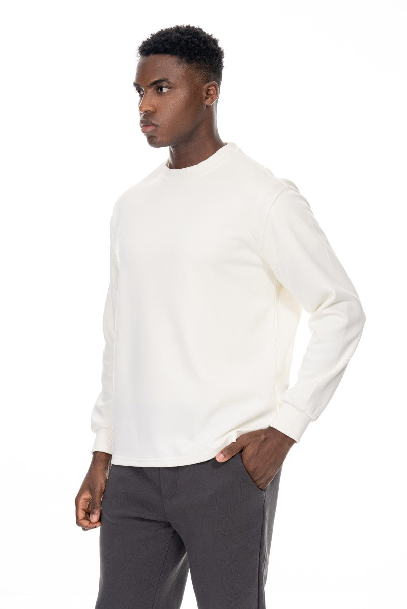سويت شيرت قطني أساسي - أبيض كريمي