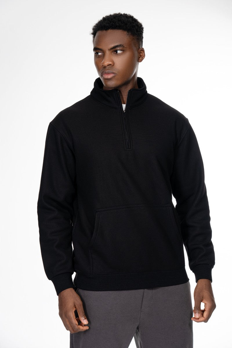 سويت شيرت قطني بنصف سحاب - أسود