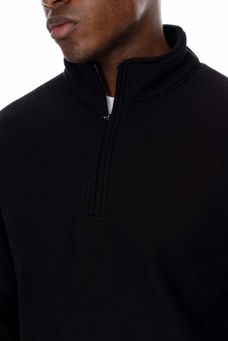 سويت شيرت قطني بنصف سحاب - أسود