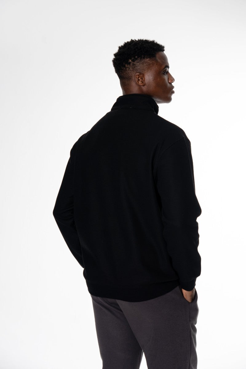 سويت شيرت قطني بنصف سحاب - أسود