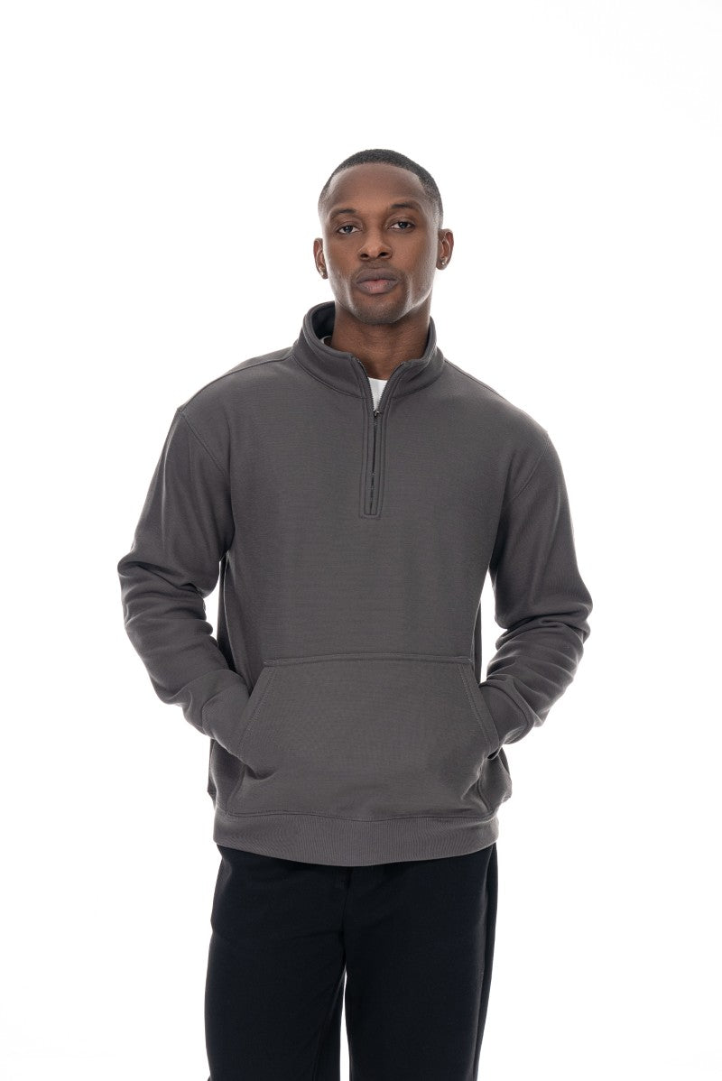 سويت شيرت قطني بنصف سحاب - رمادي داكن