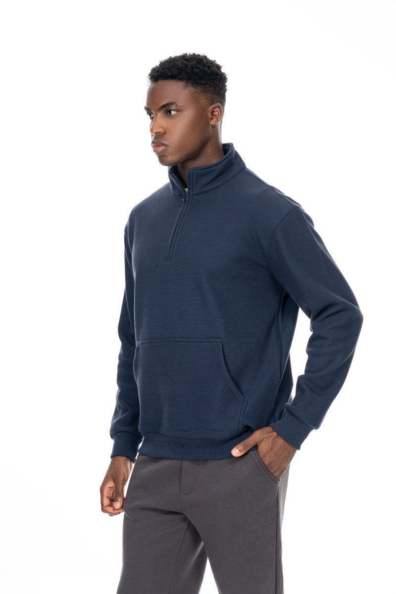 سويت شيرت قطني بنصف سحاب - كحلي