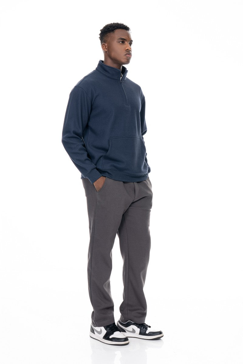 سويت شيرت قطني بنصف سحاب - كحلي