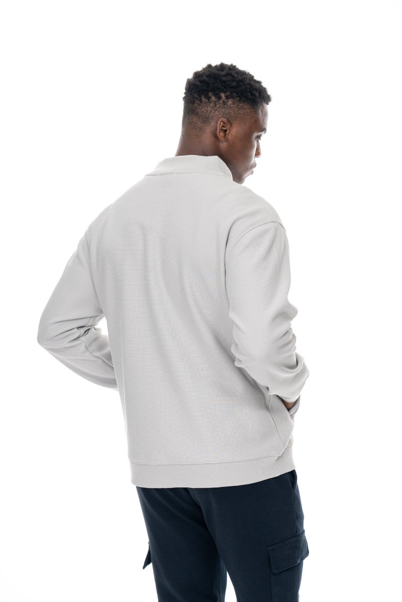 جاكيت قطني بسحاب وياقة عالية - رمادي فاتح