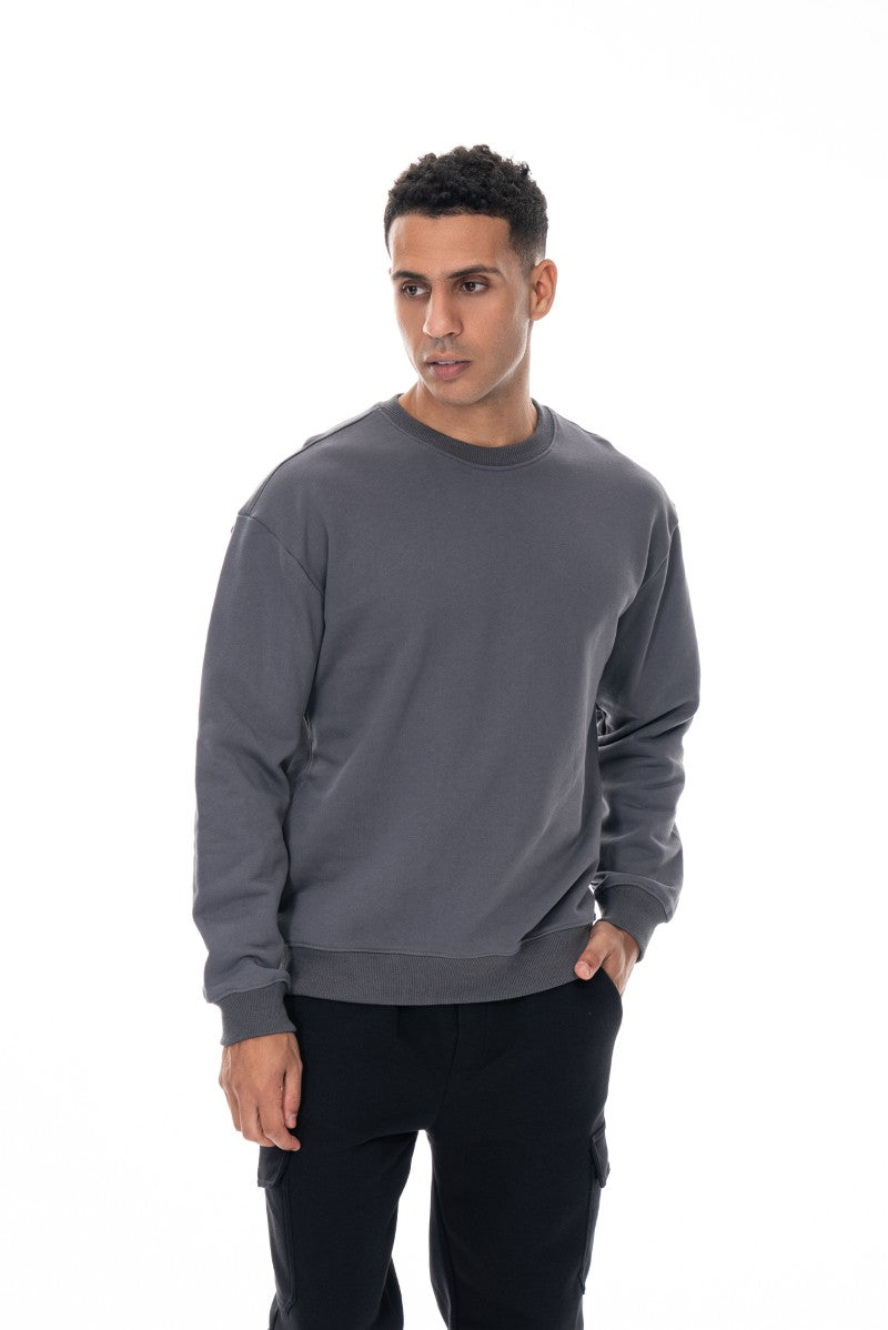 سويت شيرت قطني أساسي - رمادي داكن