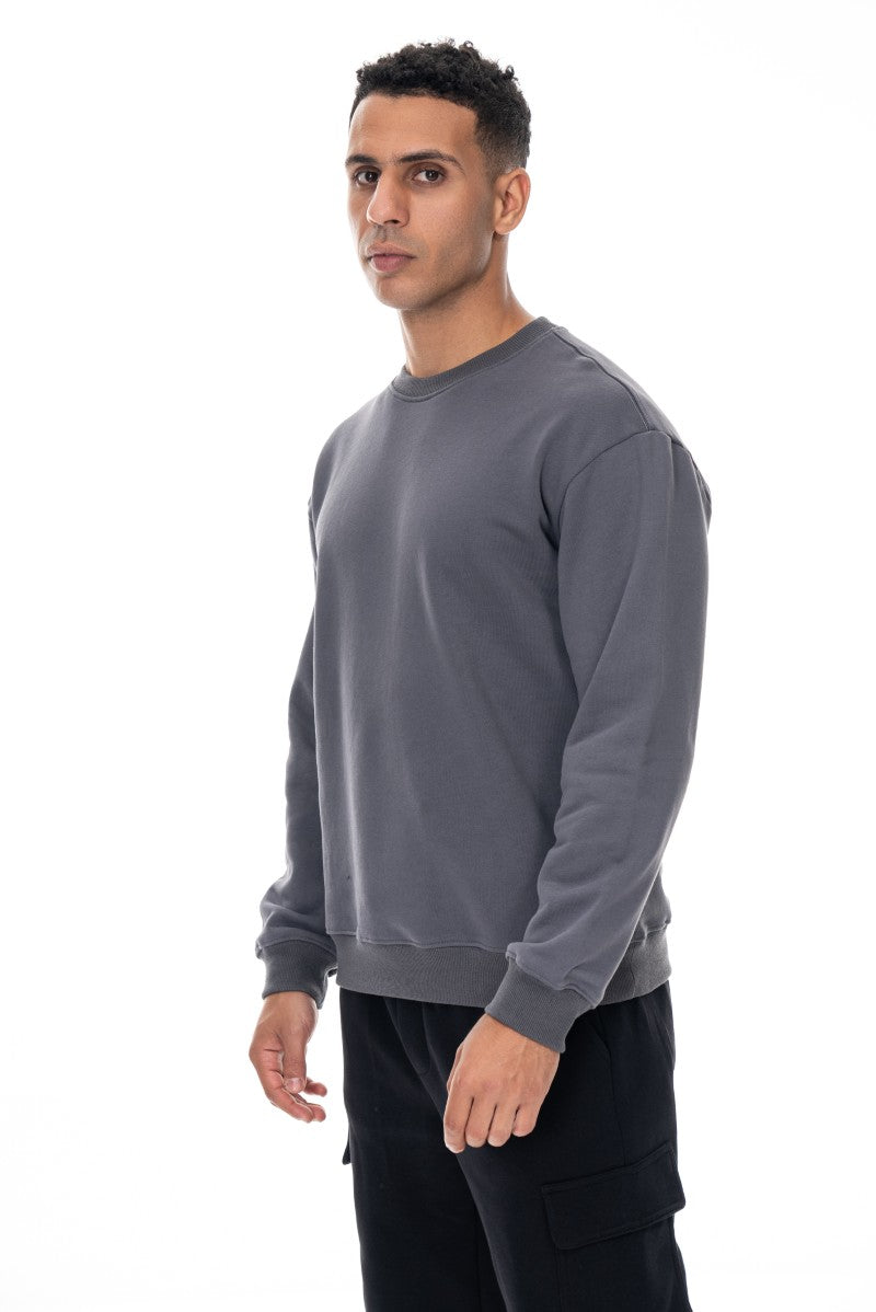 سويت شيرت قطني أساسي - رمادي داكن